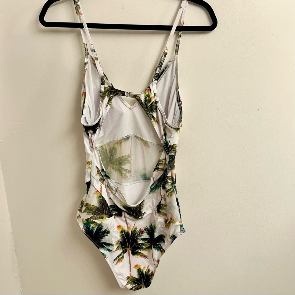 Riversong Backless One Piece Coconut Tropical Palm Tree Swimsuit White SZ XL - Picture 9 of 13